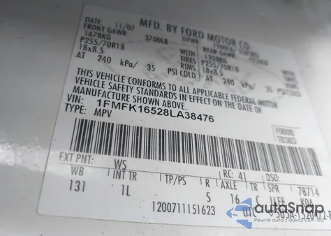 2008 Ford Expedition El Xlt z USA, uszkodzony, nr VIN 1FMFK16528LA38476